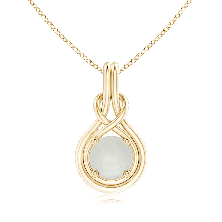 8mm A Round Moonstone Solitaire Infinity Knot Pendant in Yellow Gold 