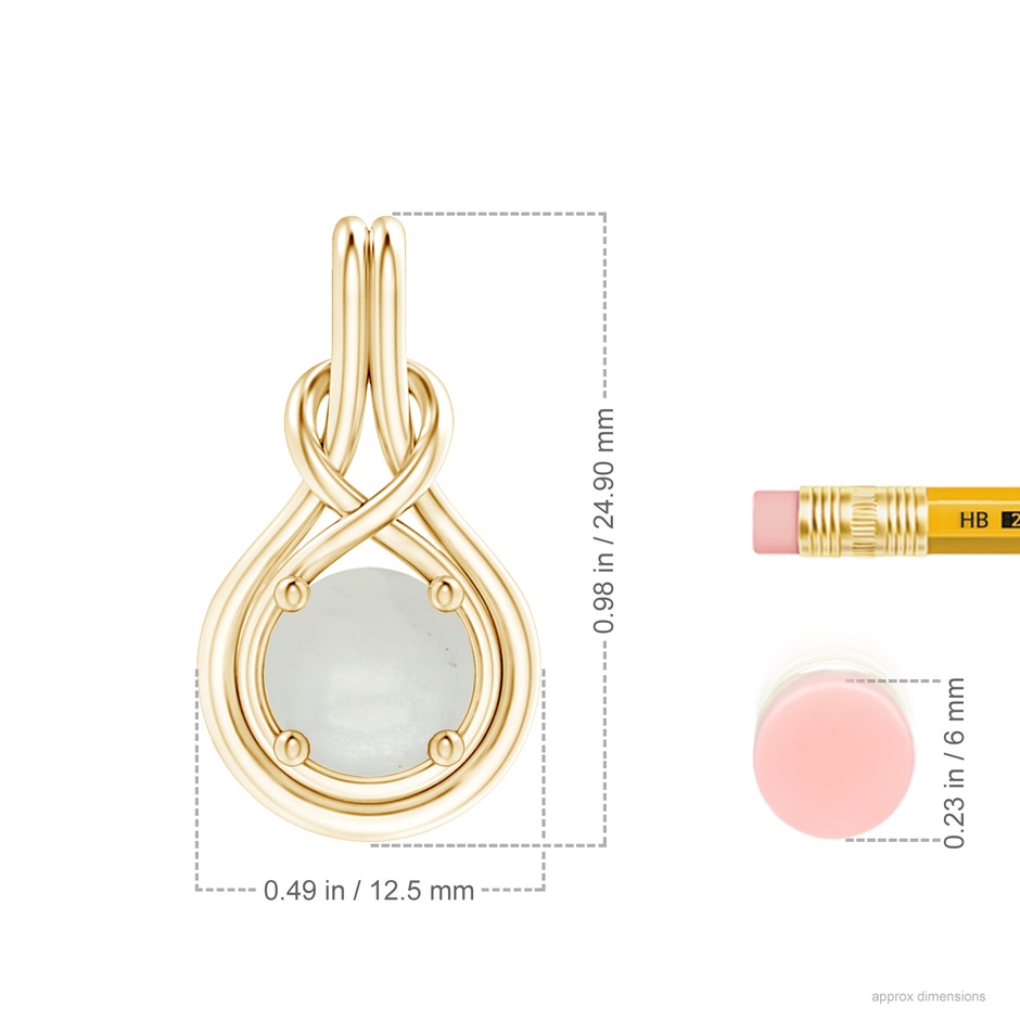 8mm A Round Moonstone Solitaire Infinity Knot Pendant in Yellow Gold ruler