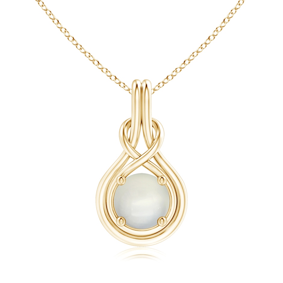 8mm AAA Round Moonstone Solitaire Infinity Knot Pendant in Yellow Gold 