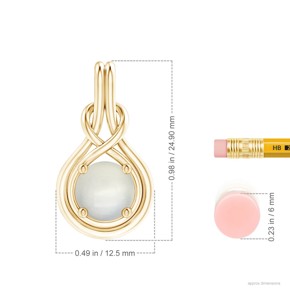 8mm AAA Round Moonstone Solitaire Infinity Knot Pendant in Yellow Gold ruler