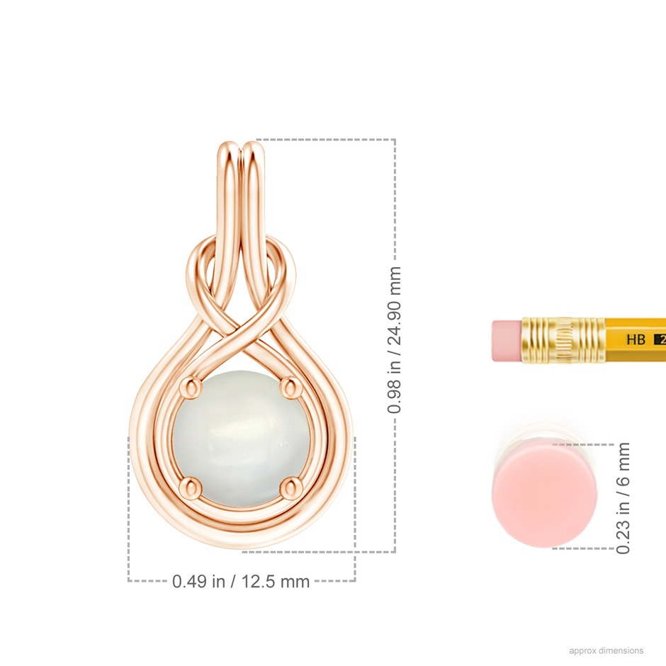 8mm AAAA Round Moonstone Solitaire Infinity Knot Pendant in 18K Rose Gold ruler
