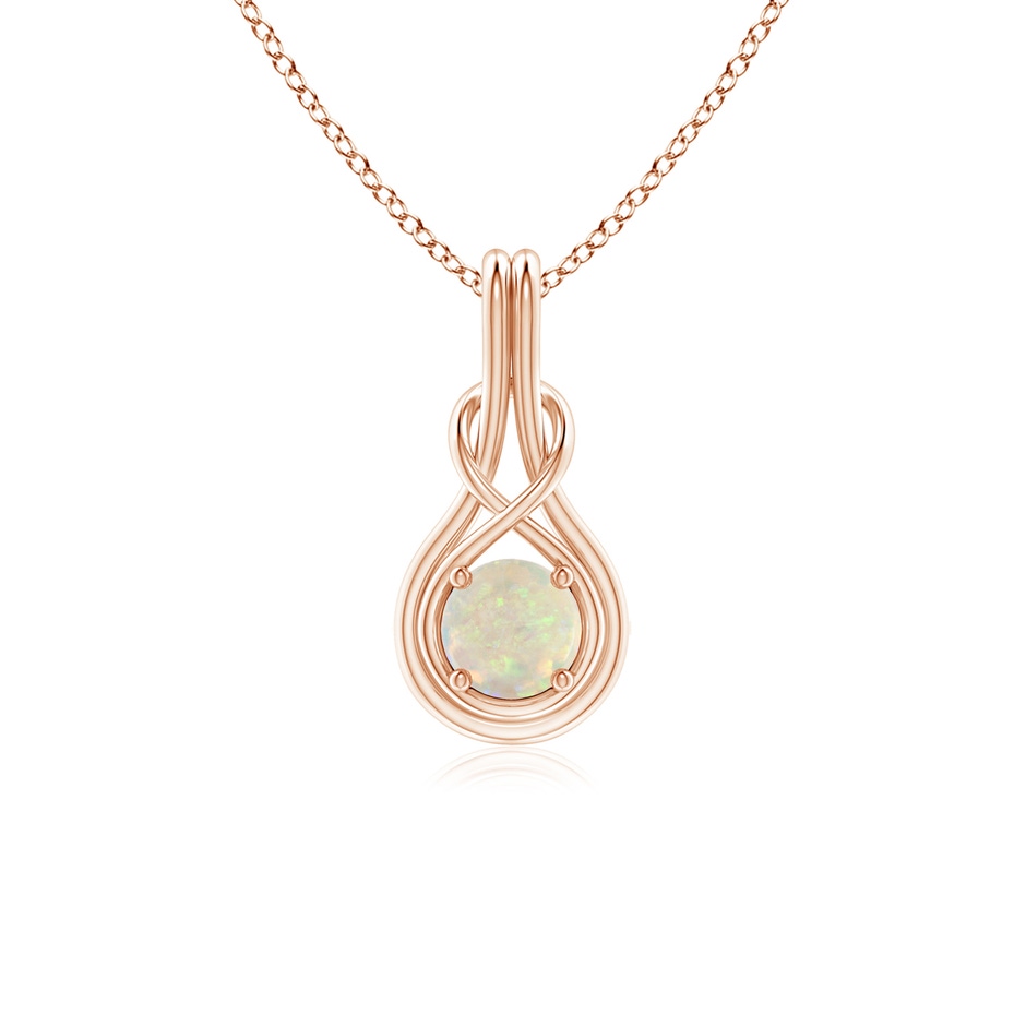 5mm AAA Round Opal Solitaire Infinity Knot Pendant in Rose Gold 