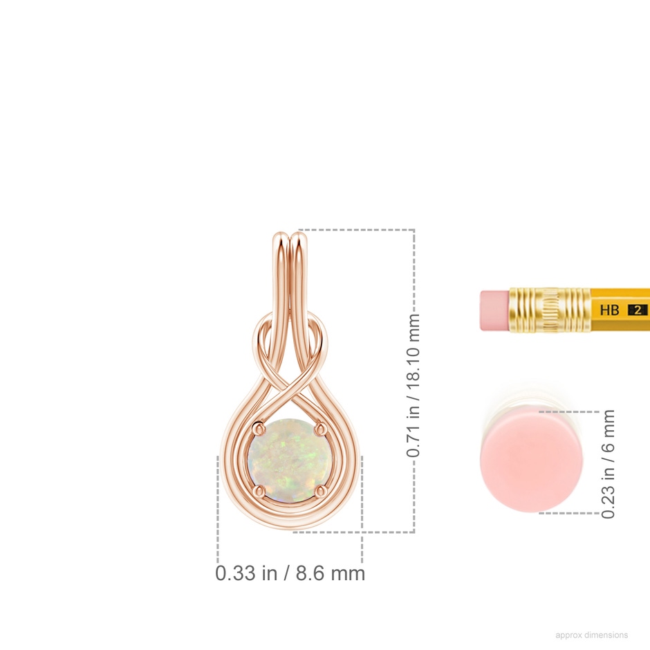 5mm AAA Round Opal Solitaire Infinity Knot Pendant in Rose Gold ruler