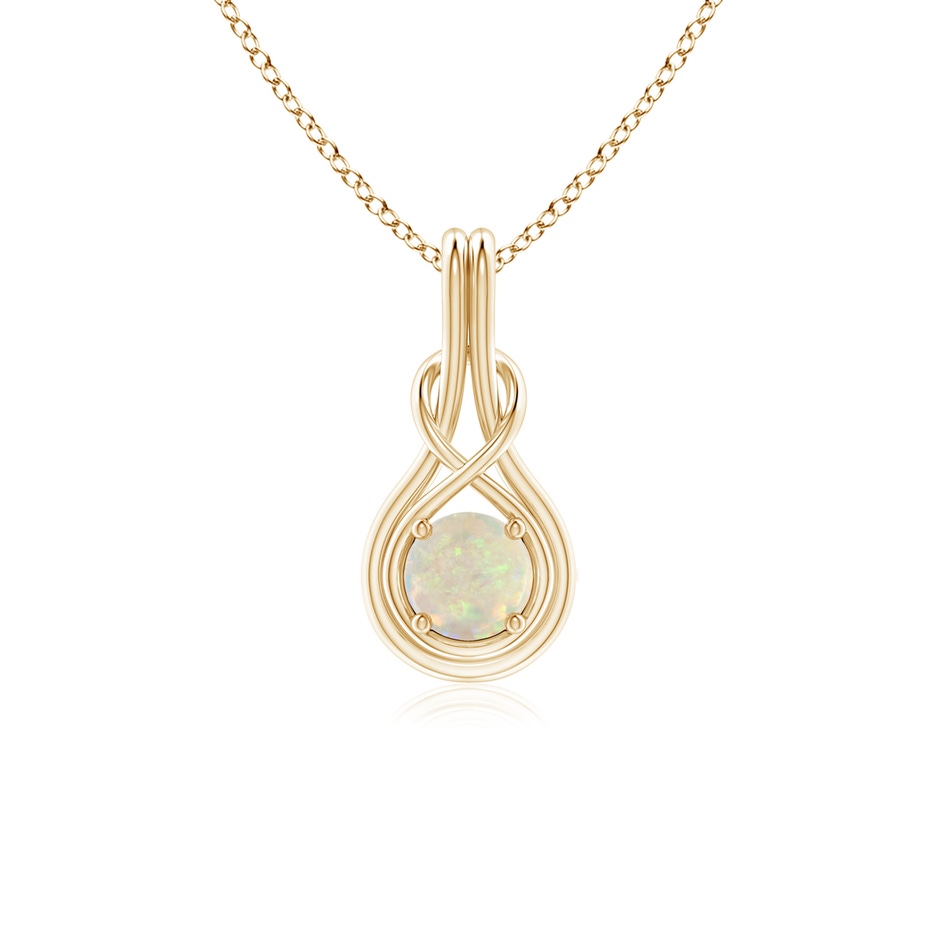 5mm AAA Round Opal Solitaire Infinity Knot Pendant in Yellow Gold 