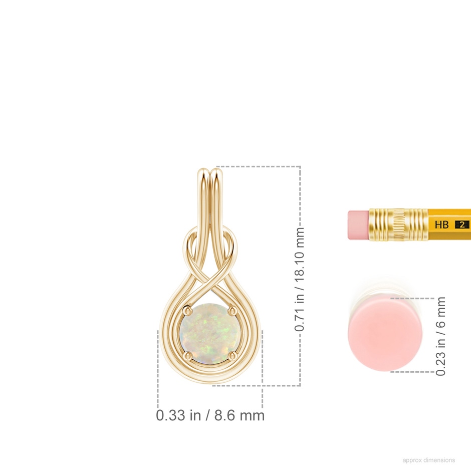 5mm AAA Round Opal Solitaire Infinity Knot Pendant in Yellow Gold ruler