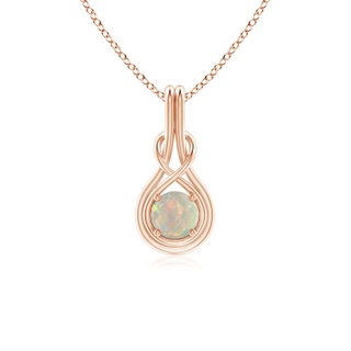 5mm AAAA Round Opal Solitaire Infinity Knot Pendant in 9K Rose Gold