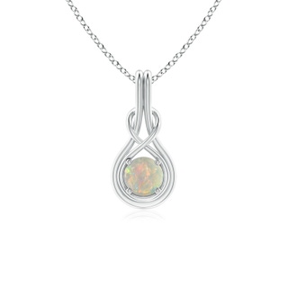 5mm AAAA Round Opal Solitaire Infinity Knot Pendant in 9K White Gold
