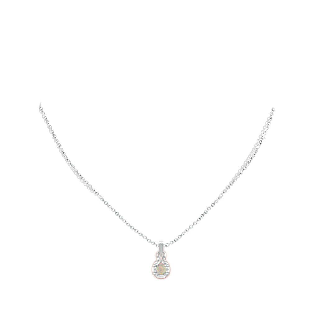 5mm AAAA Round Opal Solitaire Infinity Knot Pendant in P950 Platinum Body-Neck