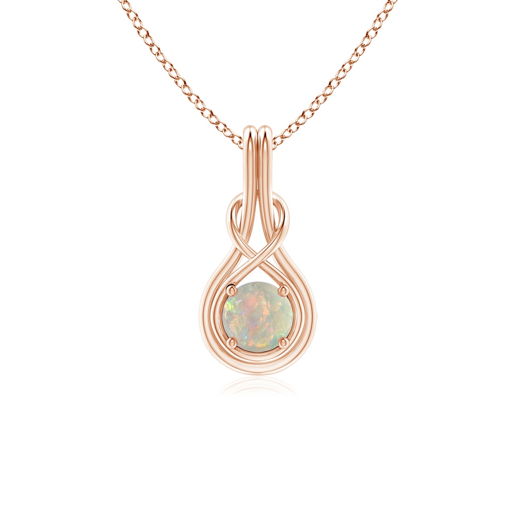 5mm AAAA Round Opal Solitaire Infinity Knot Pendant in Rose Gold