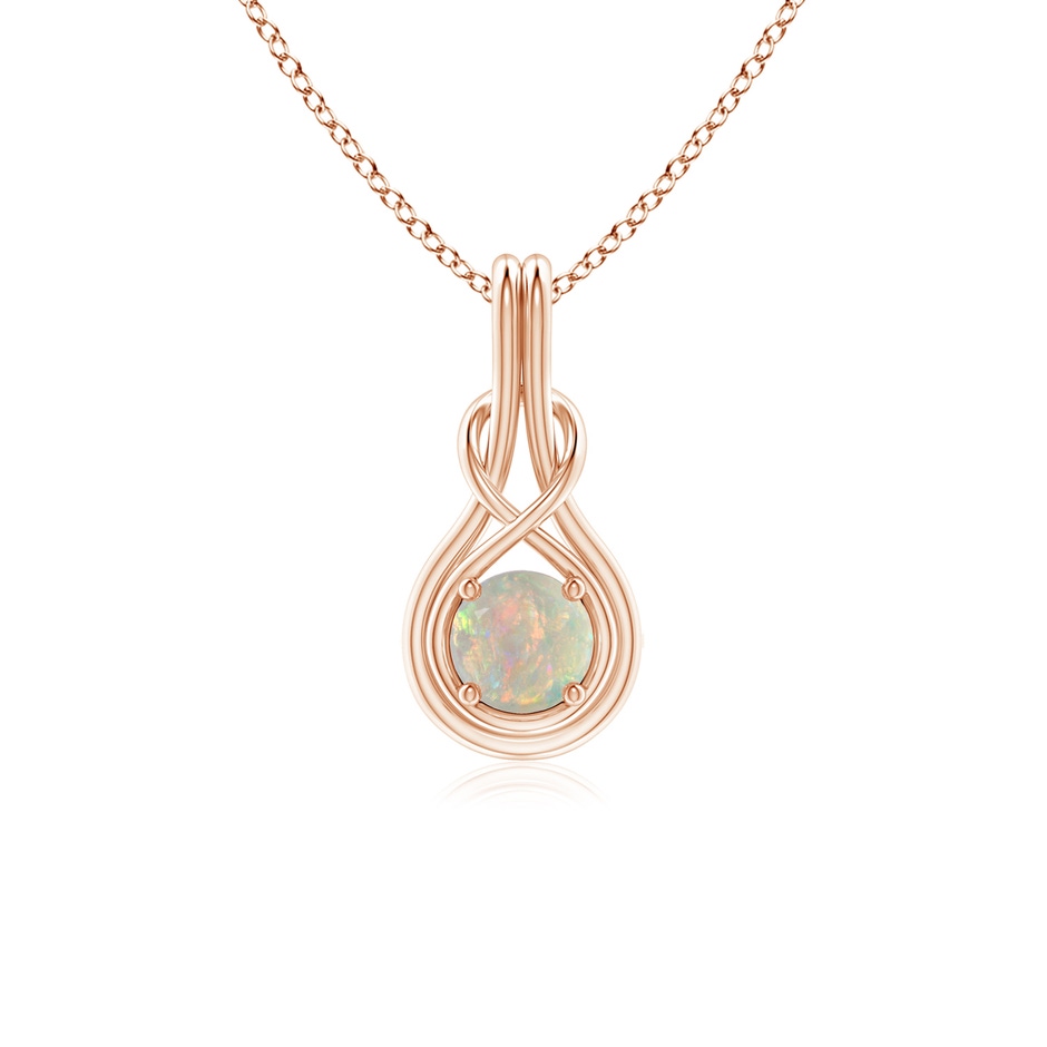 5mm AAAA Round Opal Solitaire Infinity Knot Pendant in Rose Gold 