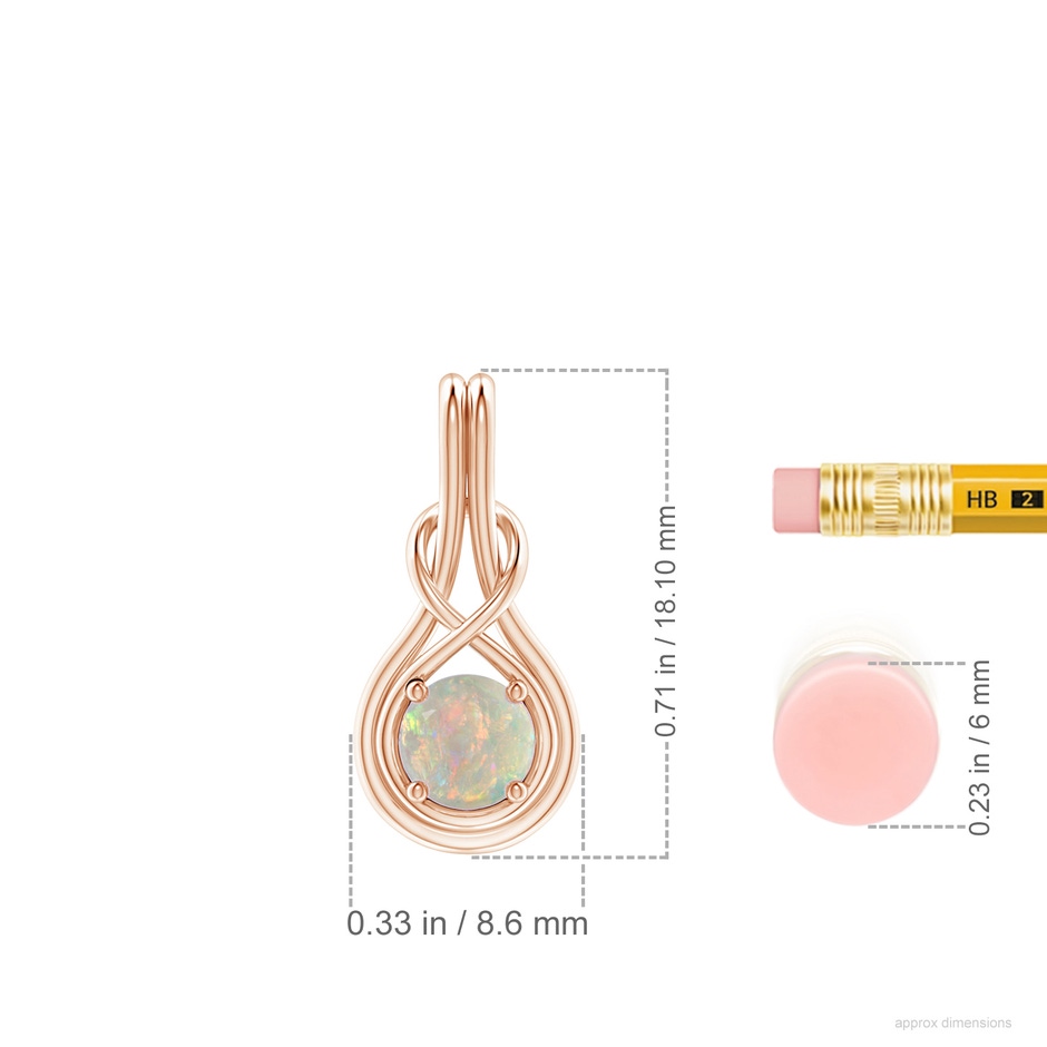 5mm AAAA Round Opal Solitaire Infinity Knot Pendant in Rose Gold ruler