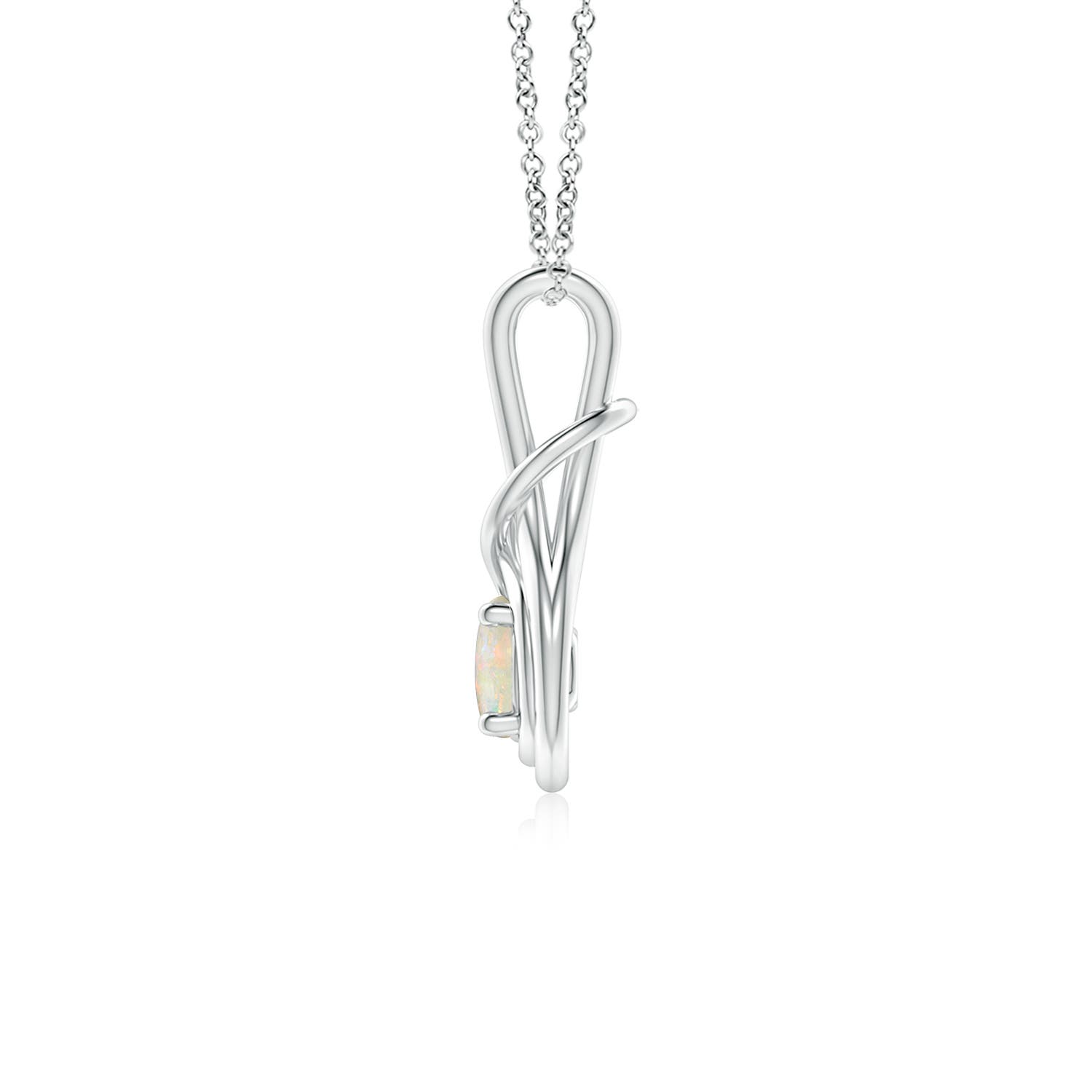 5mm AAAA Round Opal Solitaire Infinity Knot Pendant in White Gold