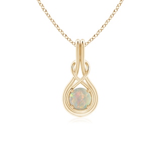 5mm AAAA Round Opal Solitaire Infinity Knot Pendant in Yellow Gold
