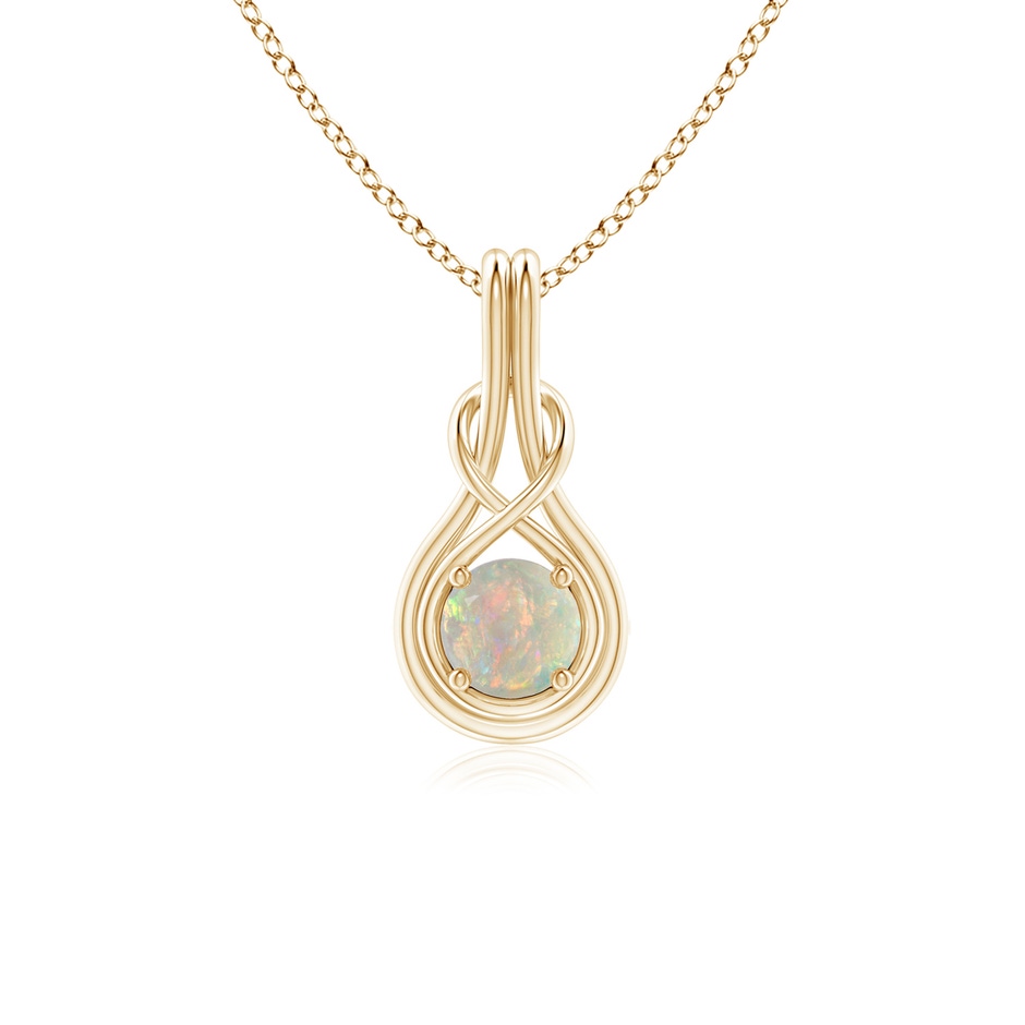 5mm AAAA Round Opal Solitaire Infinity Knot Pendant in Yellow Gold 
