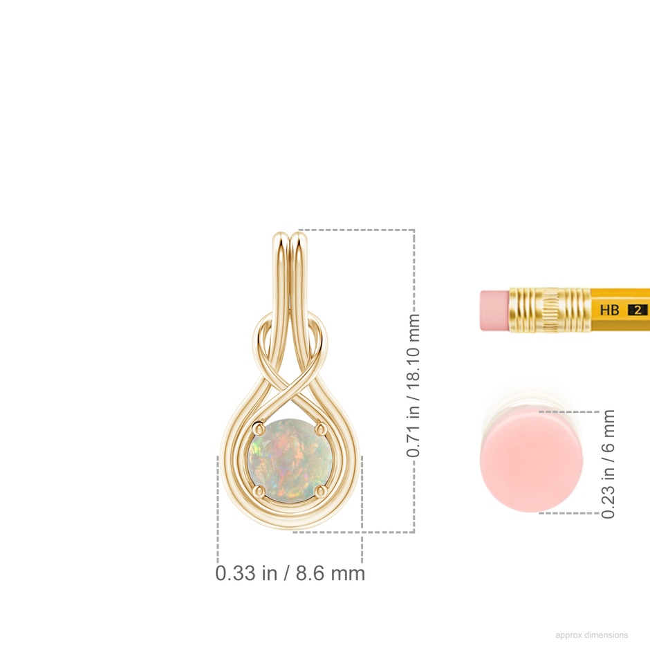 5mm AAAA Round Opal Solitaire Infinity Knot Pendant in Yellow Gold ruler
