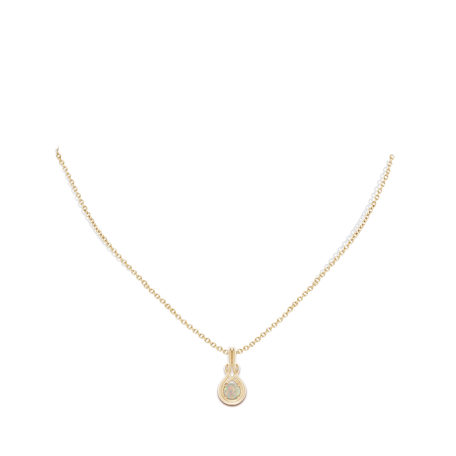 5mm AAAA Round Opal Solitaire Infinity Knot Pendant in Yellow Gold pen