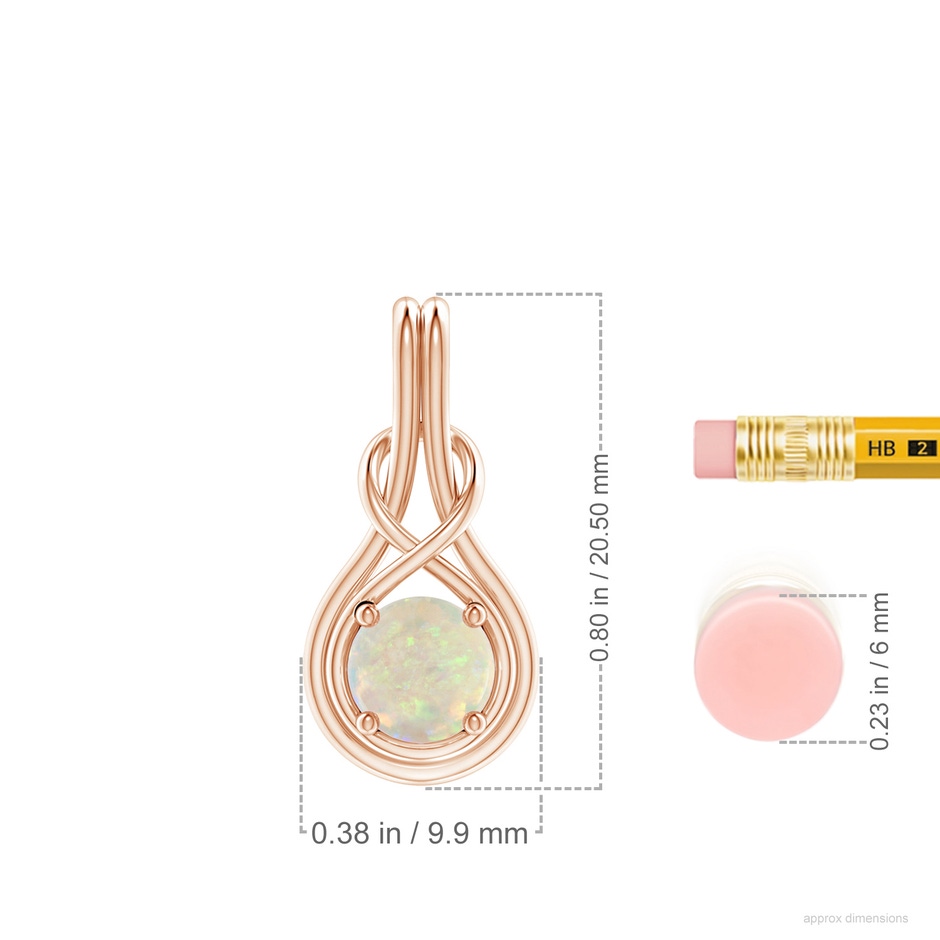 6mm AAA Round Opal Solitaire Infinity Knot Pendant in Rose Gold ruler