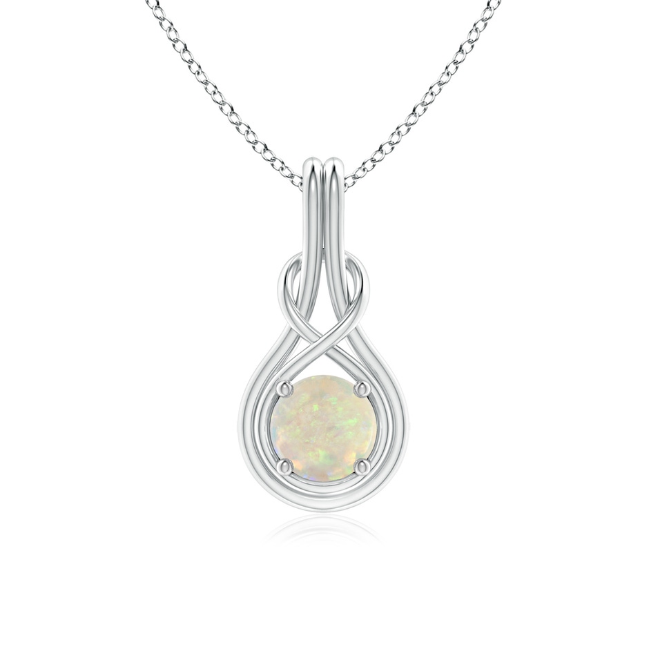 6mm AAA Round Opal Solitaire Infinity Knot Pendant in White Gold 