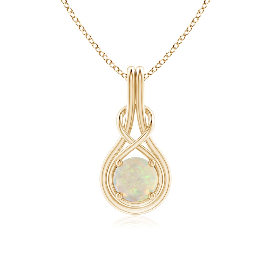 6mm AAA Round Opal Solitaire Infinity Knot Pendant in Yellow Gold 