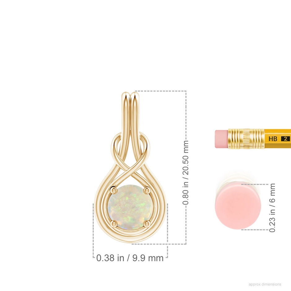6mm AAA Round Opal Solitaire Infinity Knot Pendant in Yellow Gold ruler
