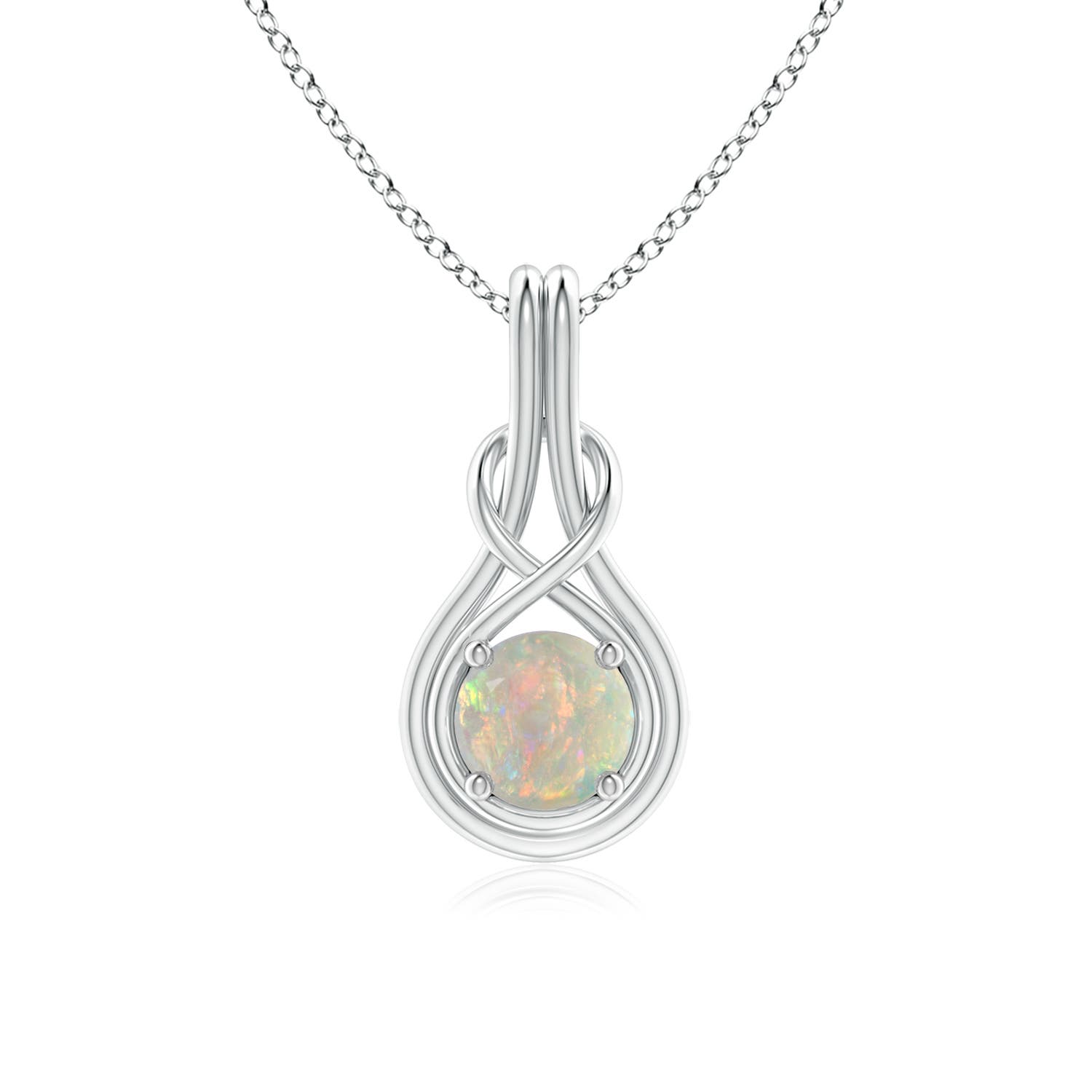6mm AAAA Round Opal Solitaire Infinity Knot Pendant in 18K White Gold