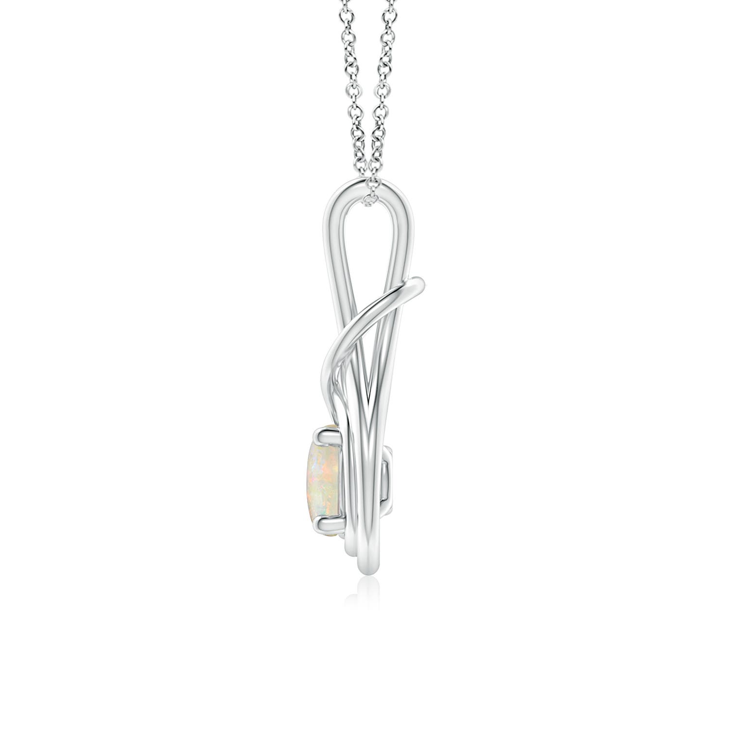 6mm AAAA Round Opal Solitaire Infinity Knot Pendant in 18K White Gold
