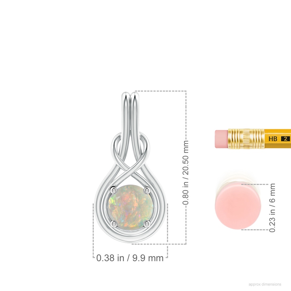 6mm AAAA Round Opal Solitaire Infinity Knot Pendant in 18K White Gold ruler