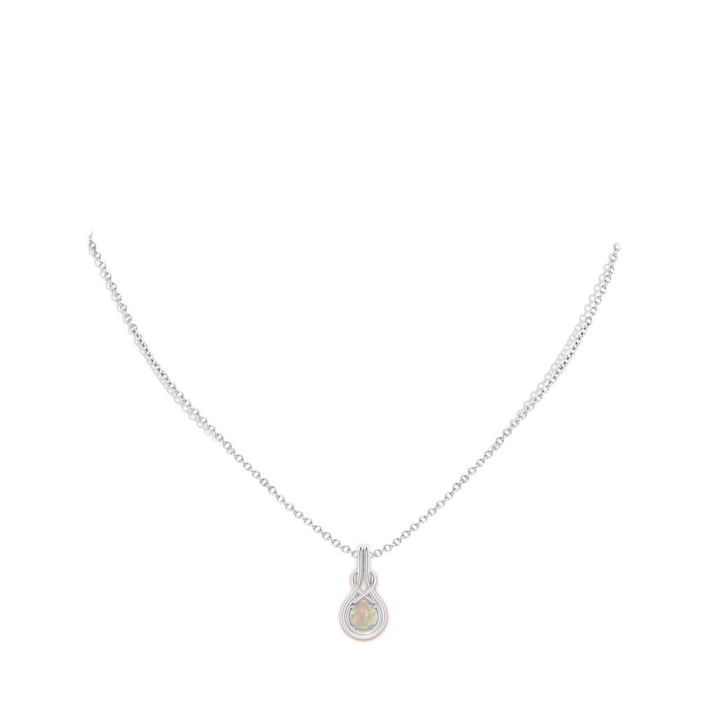 6mm AAAA Round Opal Solitaire Infinity Knot Pendant in P950 Platinum Body-Neck
