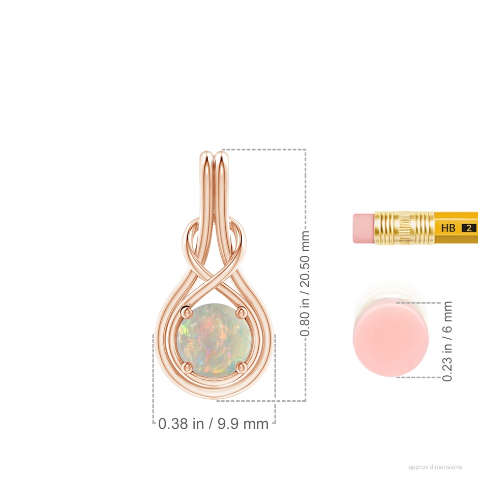 6mm AAAA Round Opal Solitaire Infinity Knot Pendant in Rose Gold ruler