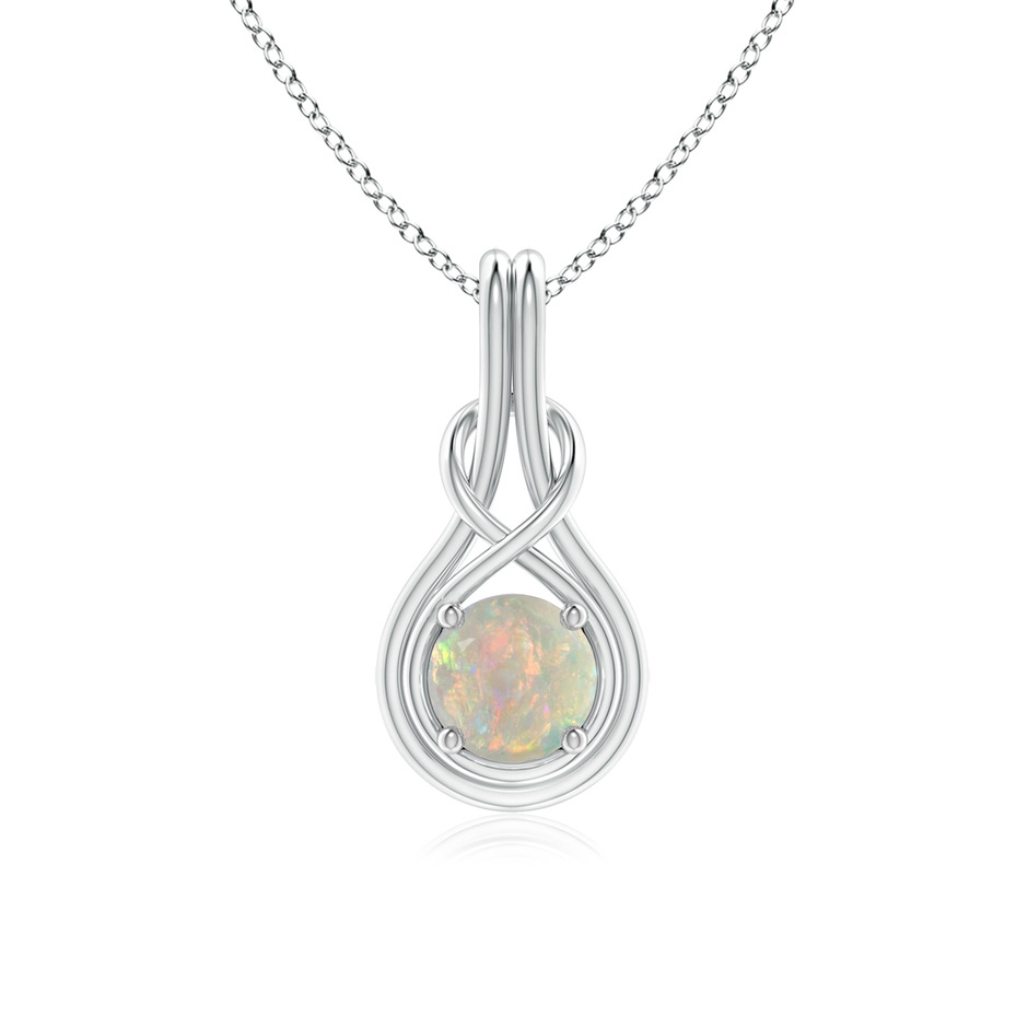 6mm AAAA Round Opal Solitaire Infinity Knot Pendant in White Gold 