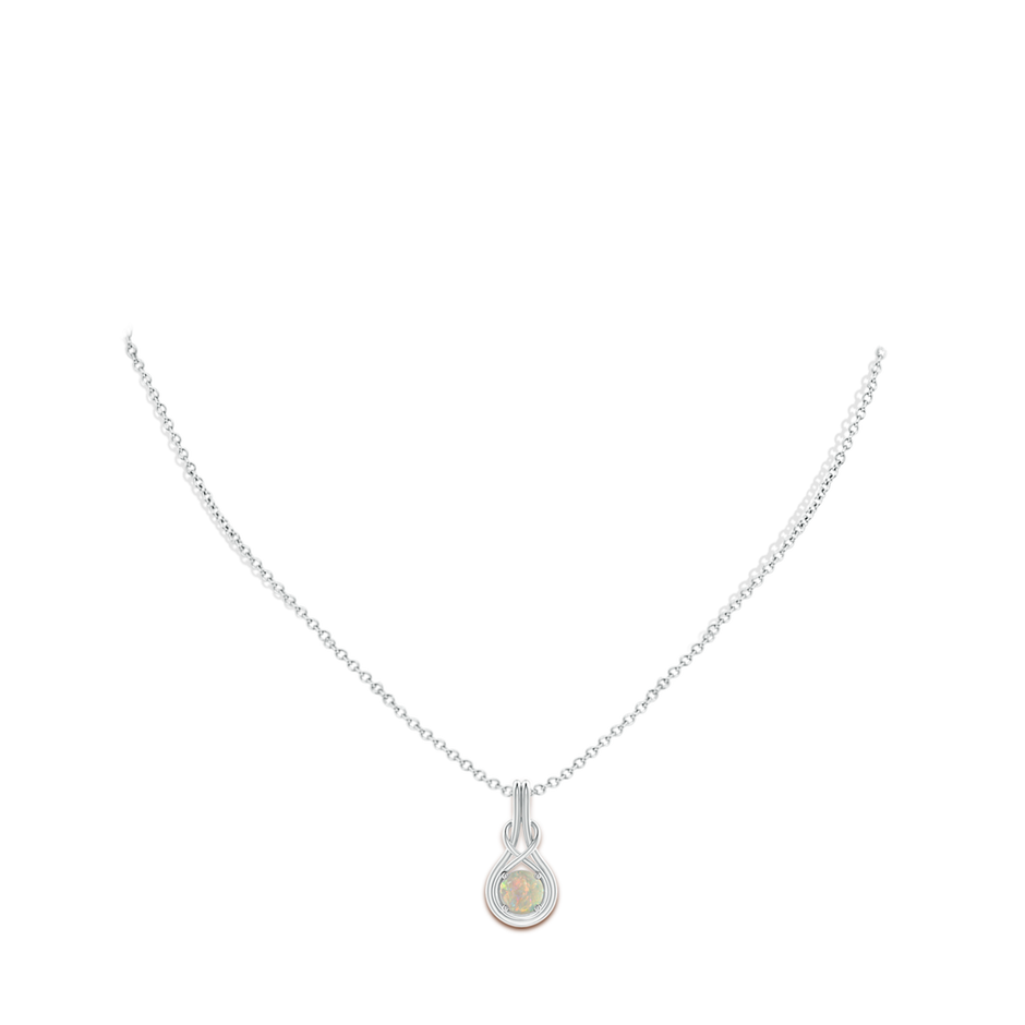 6mm AAAA Round Opal Solitaire Infinity Knot Pendant in White Gold pen