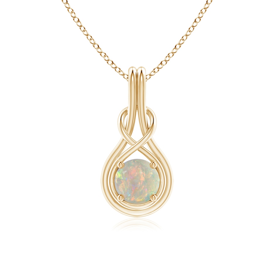 6mm AAAA Round Opal Solitaire Infinity Knot Pendant in Yellow Gold 