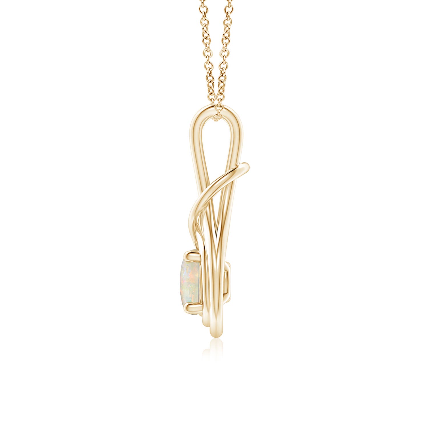 6mm AAAA Round Opal Solitaire Infinity Knot Pendant in Yellow Gold