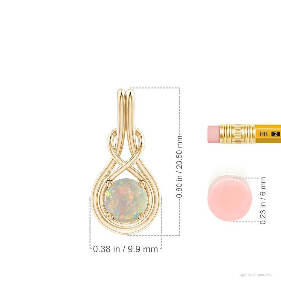 6mm AAAA Round Opal Solitaire Infinity Knot Pendant in Yellow Gold ruler