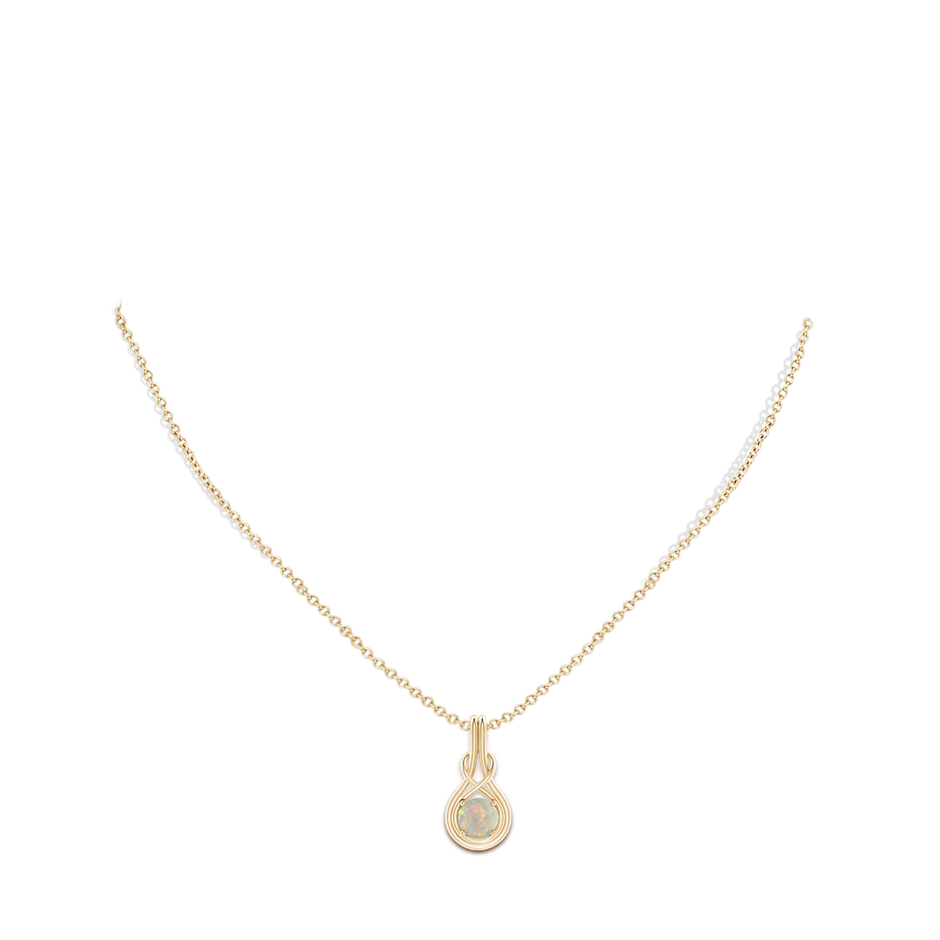 6mm AAAA Round Opal Solitaire Infinity Knot Pendant in Yellow Gold pen
