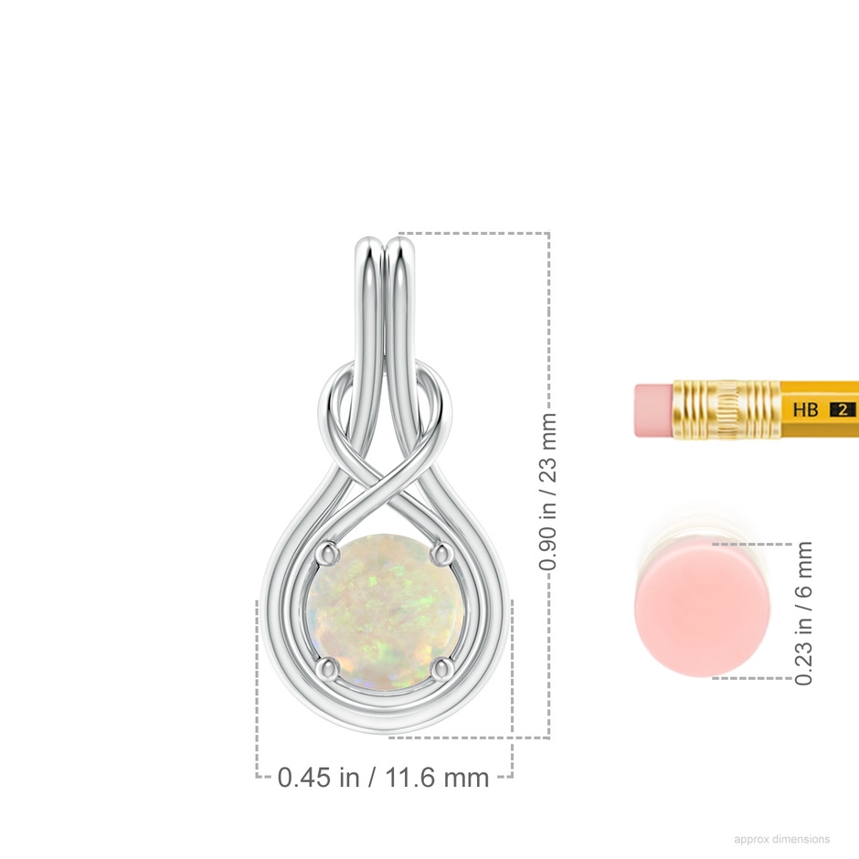 7mm AAA Round Opal Solitaire Infinity Knot Pendant in 18K White Gold ruler