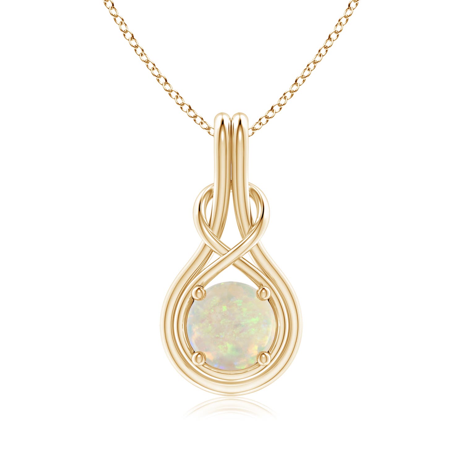 7mm AAA Round Opal Solitaire Infinity Knot Pendant in 18CT Yellow Gold
