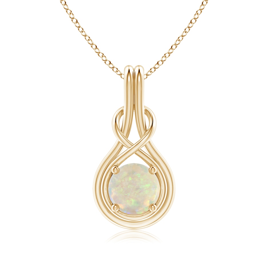 7mm AAA Round Opal Solitaire Infinity Knot Pendant in 18K Yellow Gold 