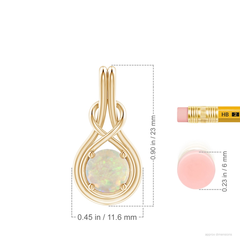 7mm AAA Round Opal Solitaire Infinity Knot Pendant in 18K Yellow Gold ruler