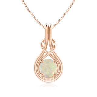 7mm AAA Round Opal Solitaire Infinity Knot Pendant in Rose Gold