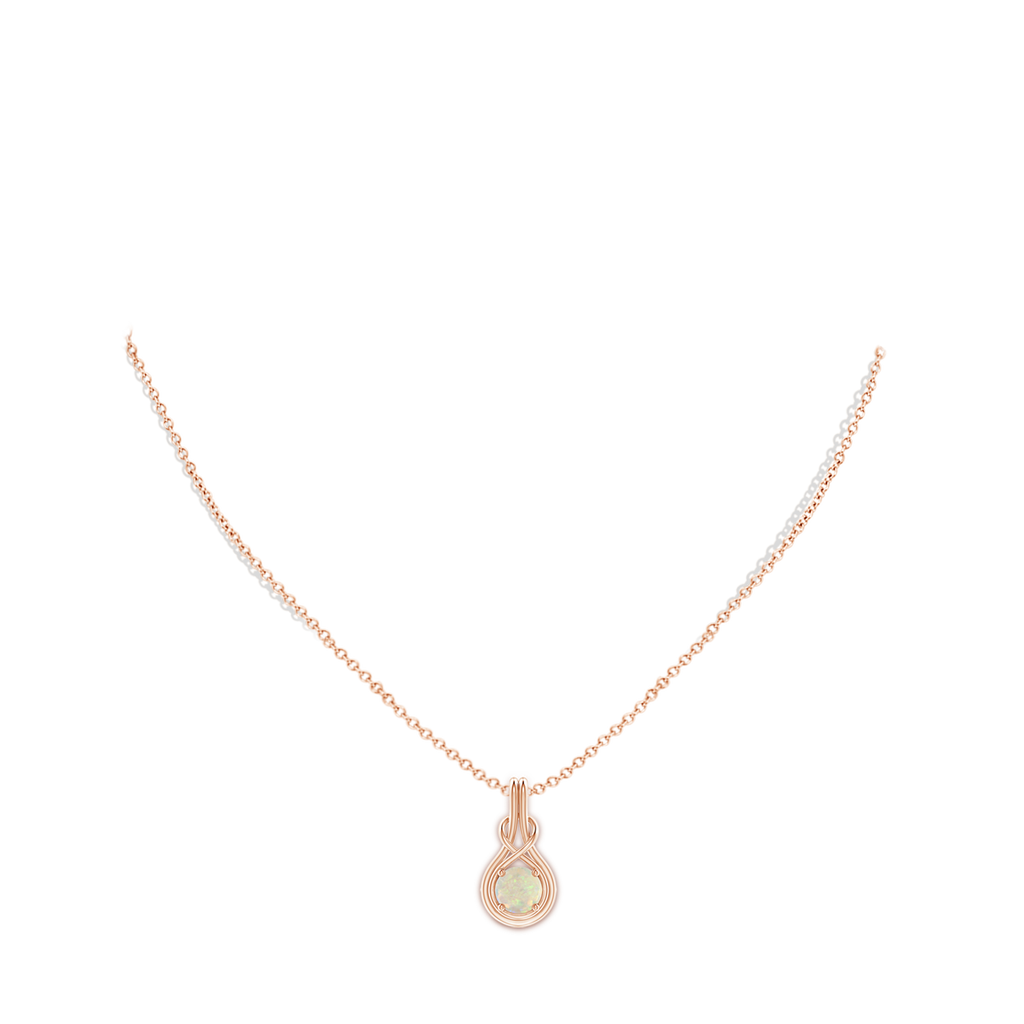 7mm AAA Round Opal Solitaire Infinity Knot Pendant in Rose Gold Body-Neck