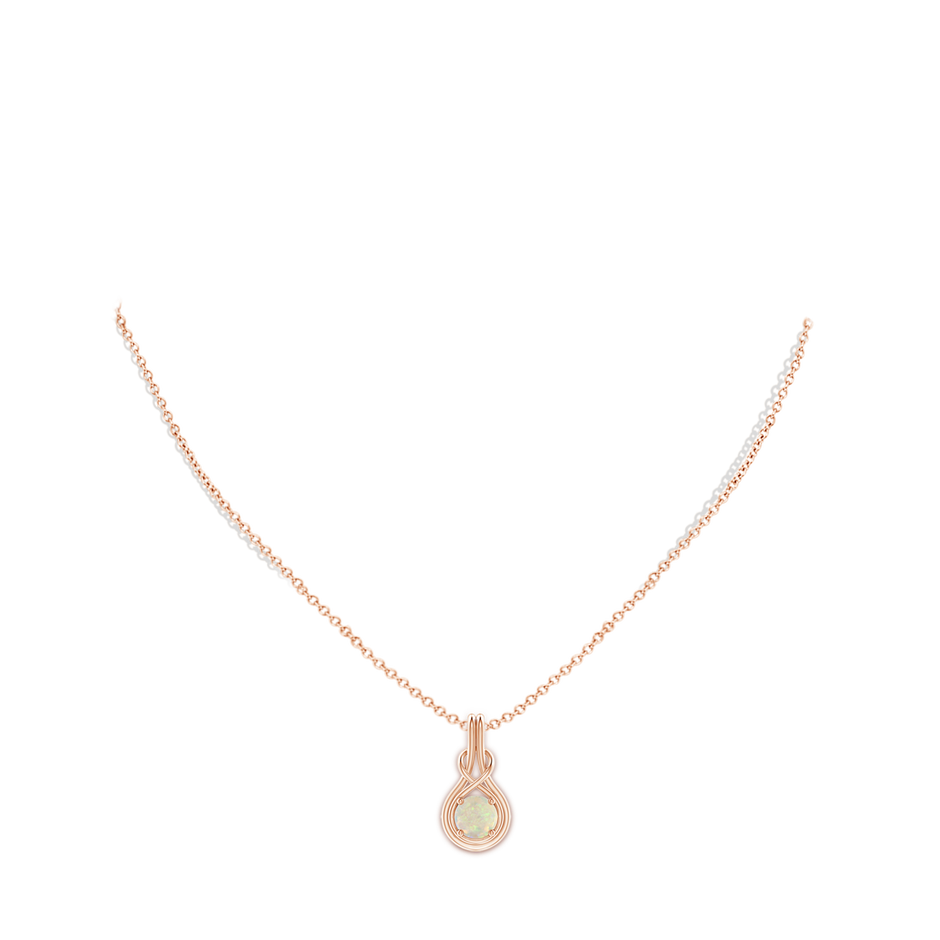 7mm AAA Round Opal Solitaire Infinity Knot Pendant in Rose Gold body-neck