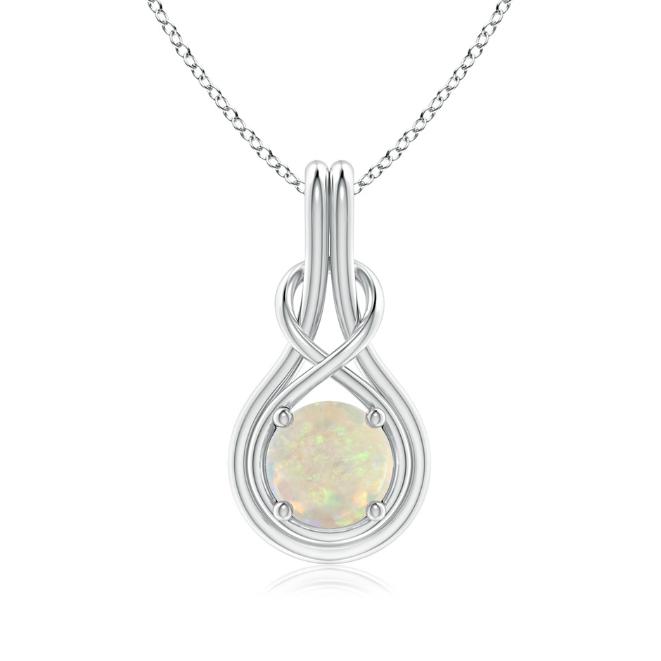 7mm AAA Round Opal Solitaire Infinity Knot Pendant in White Gold 