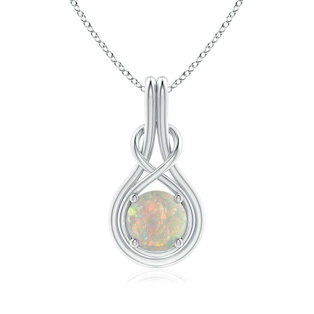 7mm AAAA Round Opal Solitaire Infinity Knot Pendant in 10K White Gold