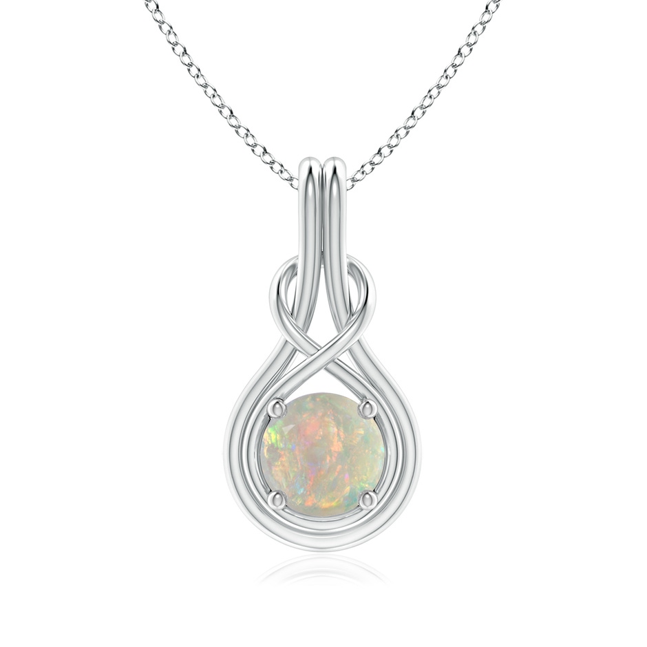 7mm AAAA Round Opal Solitaire Infinity Knot Pendant in 10K White Gold 