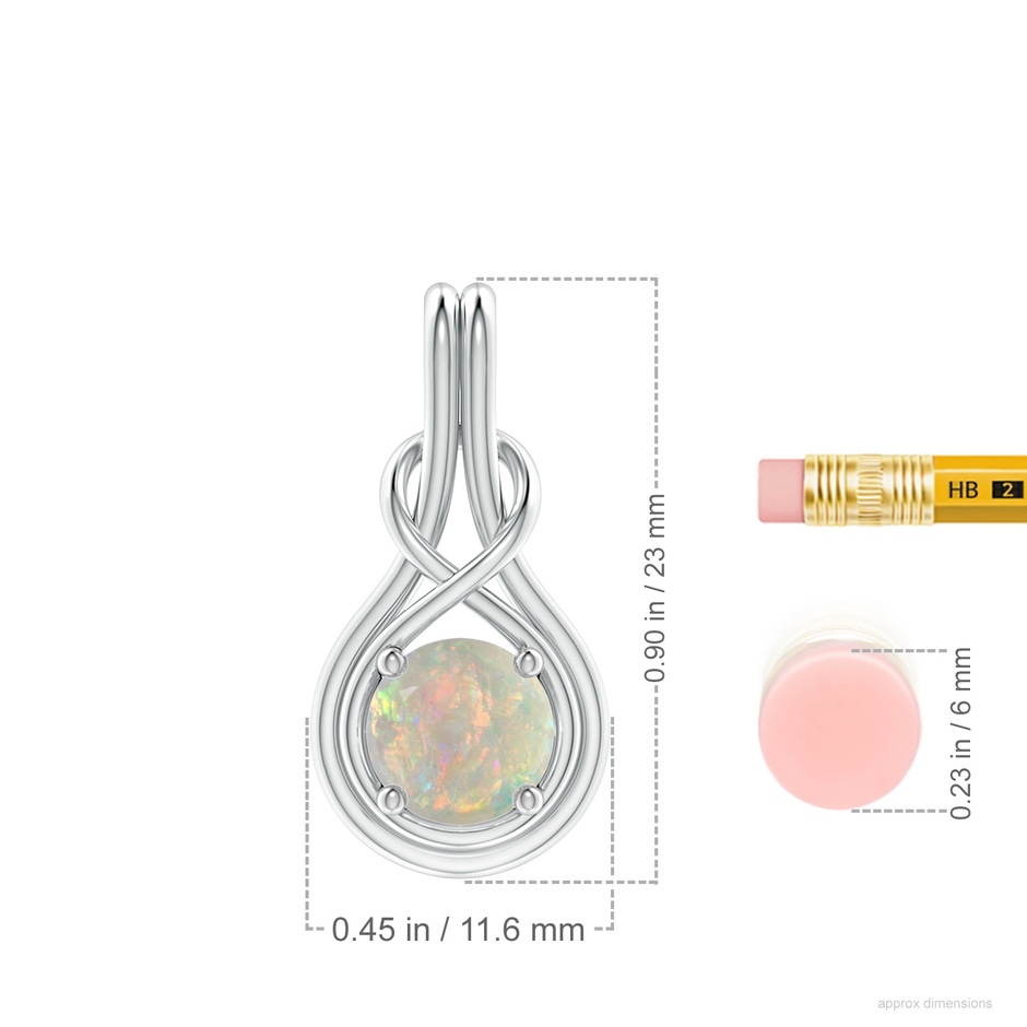 7mm AAAA Round Opal Solitaire Infinity Knot Pendant in 10K White Gold ruler