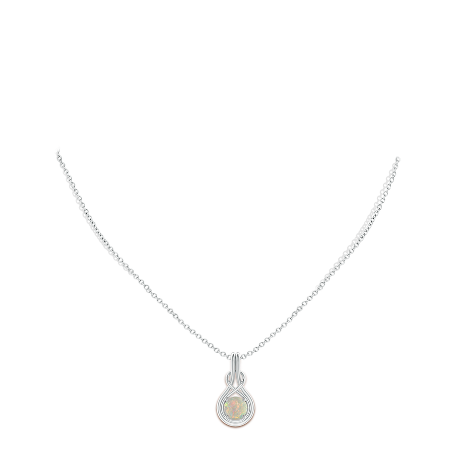 7mm AAAA Round Opal Solitaire Infinity Knot Pendant in 18K White Gold pen