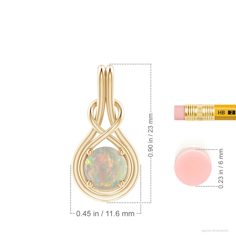 7mm AAAA Round Opal Solitaire Infinity Knot Pendant in 18K Yellow Gold ruler