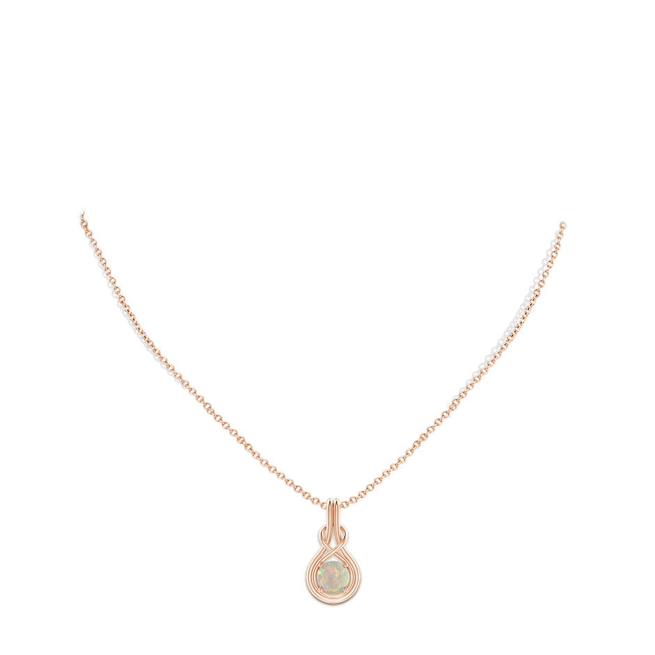 7mm AAAA Round Opal Solitaire Infinity Knot Pendant in Rose Gold pen