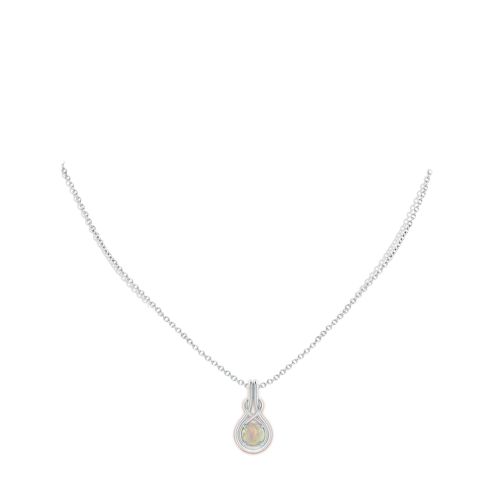 7mm AAAA Round Opal Solitaire Infinity Knot Pendant in White Gold Body-Neck